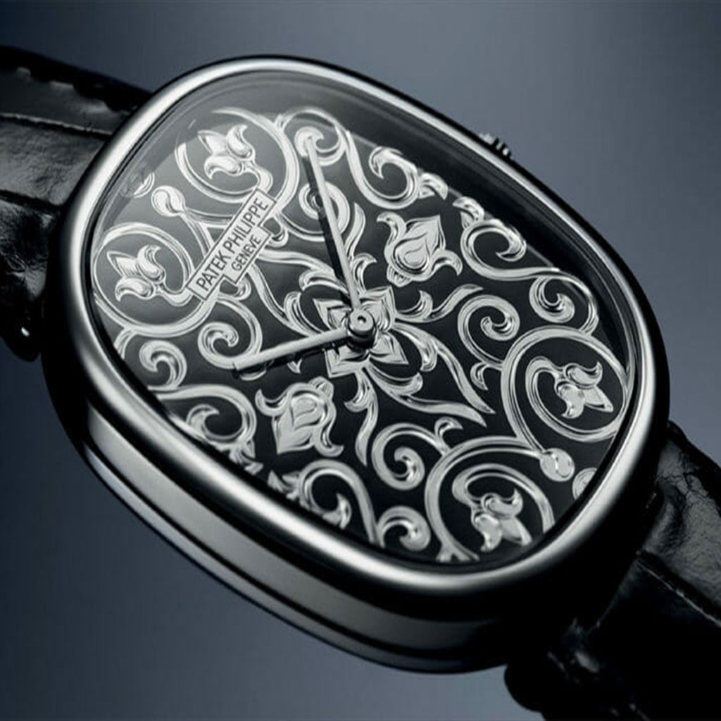 Hand made engraved black Patek watch