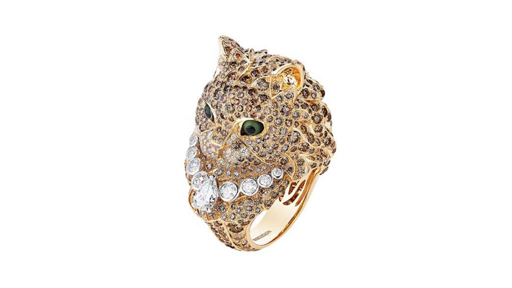Cat head diamonds gold ring